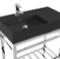 Modern Matte Black Ceramic Console Sink and Polished Chrome Base, 32